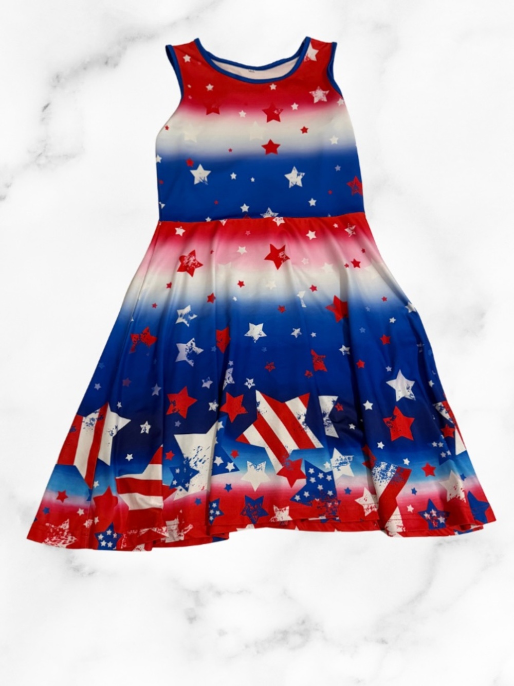 Girls Red, White, and Blue American Flag Dress With Stars